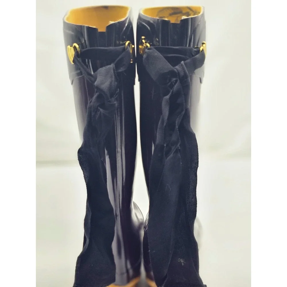 Joules Evedon Rain Boots Women Size 7 Purple Good Glossy Ribbon Back JOU300-01